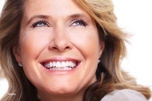Close Up of Middle Aged Caucasian Woman Smiling and Looking Up