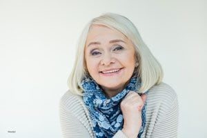 Happy Older Woman in Blue Scarf 