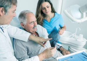 Patient Reviewing Dental X-Rays With Doctor and Assistant